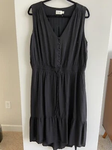 Black V-neck elastic tie waist sleeveless dress women's size 14W - Picture 1 of 7