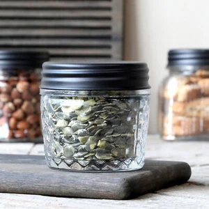 Vaso de almacenamiento patrón de rombos tapa negro vaso de almacenamiento aperitivos nueces vidrio cocina - Imagen 1 de 2