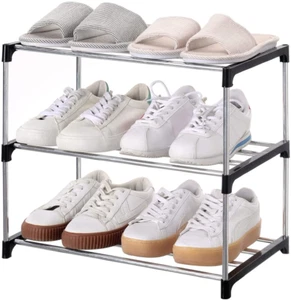 Stapelbares kleines Schuhregal, platzsparende Aufbewahrung und Organisation (3 Ebenen, schwarz) - Bild 1 von 6