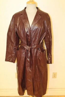 TRINCHERA/CHAQUETA MUJER NORTHSIDE FASHIONS DE COLECCIÓN CUERO CAOBA CON CINTURÓN TALLA 15 Foto 1 de 4