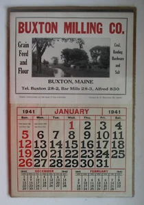 Buxton Milling Co. Maine 1941 Calendar Grain Feed Coal Hardware Flour Adertising - Picture 1 of 6
