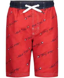 Tommy Hilfiger Logo Script Swim Trunks Big Boys XL Tommy Red Drawstring Front - Picture 1 of 11