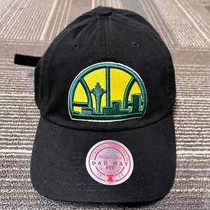 Seattle Supersonics VTG Logo Mitchell Ness NBA HWC Black Adjustable Dad Cap Hat - Picture 1 of 6