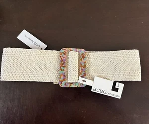 BCBG Natur Gürtel XS/S Off White Acryl Hartplastik Schnalle 95% Baumwolle - Bild 1 von 5