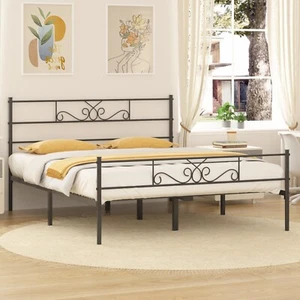 Twin Full Queen King Size Metal Bed Frame with Headboard Heavy Duty Bed Platform - Picture 1 of 25