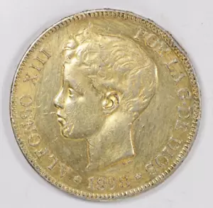 1898 Spain 5 Pesetas Silver Coin (.900) Gold Plated SG-V - Picture 1 of 4
