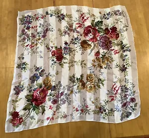 Vintage Adrienne Vittadini Silk Scarf Square Floral Stripes Flowers - Picture 1 of 6