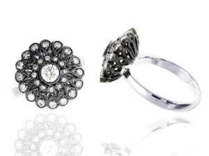 0.63 TCW Natural Round Cut Diamond Flower Ring 14K White Gold Antique Ring - Picture 1 of 1