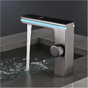 LED Bathroom Digital Faucet Basin Vanity Deck Mount Mixer w/ Temperature Screen - Picture 1 of 22