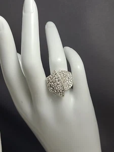 Pave Crystal Brass JCM Thailand Size 6 Silver Toned Ring - Picture 1 of 12