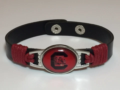 South Carolina Gamecocks Leather Adjustable Bracelet, Gift for Her Mom Him Dad Cover