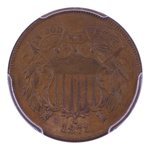 1871 Two Cent Piece PCGS AU55 Cover