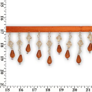 Small Teardrop Beaded Rhinestone Tassel Fringe 2 & 3/8" Wide Polyester Trim BTY - Picture 1 of 12