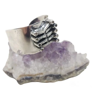 Jacob Hull Cuff Bracelet Silver Plate Ribcage Skeleton Denmark Brutalist RARE - Picture 1 of 12