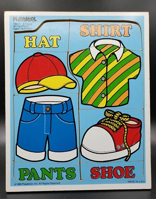 Vtg 1986 Playskool "My Clothes" 8 pcs Wooden Tray Puzzle #186-11 Ages 1 to 3 yrs - Image 1 of 4