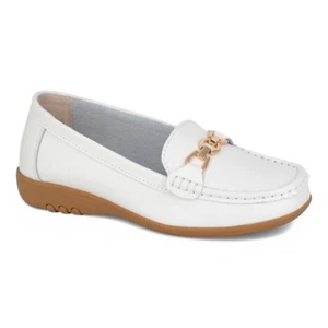 Boulevard Damen Leder Extra Weit EEE Slipper Mokassin Flach Bootsschuhe Halbschuhe - Bild 1 von 16