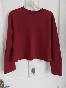 Burgundy Top Blouse Size S 8/10 by Zara Woman round neck Long Sleeves back Zip - Picture 1 of 10