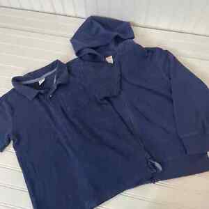 SET OF 2 Gymboree Boys Navy Blue Short Sleeve Polo Shirt & Pullover Hoodie Sz 7
