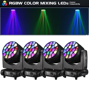 4pcs 19X40W RGBW 4in1 Bee Eye LED Moving Head Light Wash Zoom Stage Show Lights - Picture 1 of 11