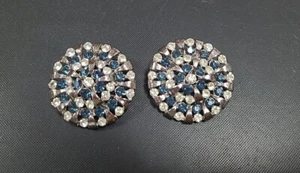 Pendientes de clip redondo de estrás de cristal azul grandes vintage envío gratuito - Imagen 1 de 2