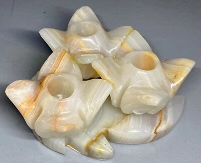 Piedra de mármol de alabastro de 3 lb 3 velas Soporte para candelabros con base de colección Foto 1 de 4