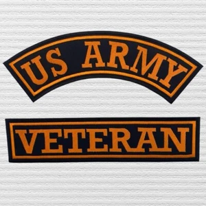 US ARMY VETERAN Gold Rocker Embroidered Large Patches 12" Military Patriotic - Picture 1 of 1