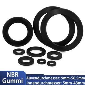 Flachdichtungen NBR Gummi O Ringe Anti-Öl-Dichtscheiben Außendurchmesser 9-56mm - Bild 1 von 7