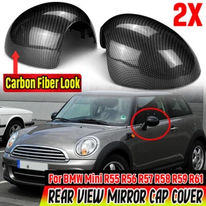 Carbon Style Wing Mirror Cover Cap For MINI Cooper R55 R56 R57 R59 R60 2007-2013 - Picture 1 of 12