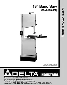 Delta 28-682 18" Band Saw Instructions Manual - Foto 1 di 1
