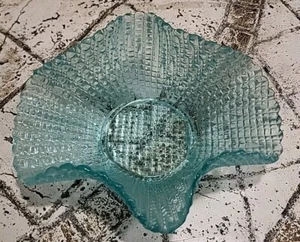 Vtg Blue Opalescent Curved Waffle Pattern Glass Bowl Albany Model Flint - Picture 1 of 9