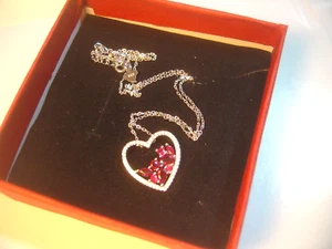 Atemberaubende massive Silber 16" Kette mit Rubin & Diamant Zirkonia Herz Anhänger - Bild 1 von 11