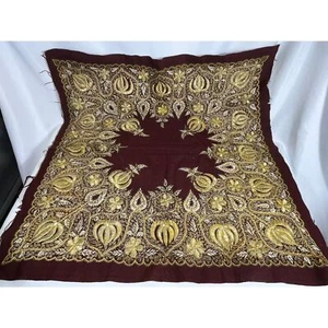 19th Century Embroidered Zardozi Gold Thread Tapestry India Wall Hanging - Picture 1 of 8