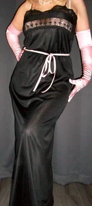 Vtg Black Long Nylon Lace Nightgown M - Picture 1 of 2