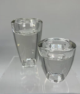 2 Crate & Barrel Heavy Candle Holders Clear Glass Reversible Taper or Votive - Picture 1 of 9