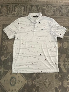 Travis Mathew Poloshirt Herren XXL weiß Golf USA amerikanische Flagge Palmen AOP - Bild 1 von 8