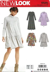 New Look Sewing Pattern 6525 Drop Waist Dress w Sleeve Variations Sz 8-20 UNCUT - Picture 1 of 2