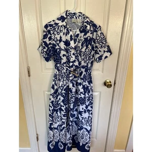 JOIE Blue & White Floral Short Sleeve Midi Shirt Dress Belted Size XS NWT - Picture 1 of 5