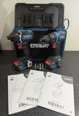 Erbauer 18v Combi Drill Ecd18 And 18v Impact Driver Eid18 Set - Image 1 of 4
