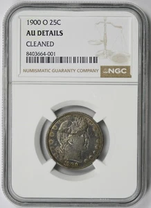 1900-O Barber Quarter Silver 25C AU Details Cleaned NGC - Picture 1 of 4