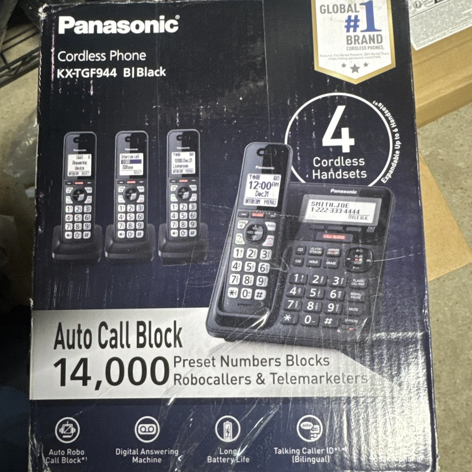 Panasonic Cordless Phone System Answering Machine 4 Handset Bluetooth Call Block - Image 1 of 1