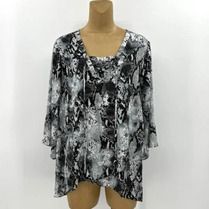 Cato 18/20 1X Black Snakeskin Chiffon Criss Cross Neck Flowy Top Shirt Womens - Picture 1 of 13
