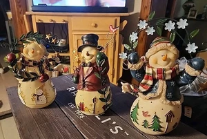 Home Interiors #55044 SNOW FRIENDS Snowmen 2002 Christmas Winter Decor Set of 3 - Picture 1 of 9