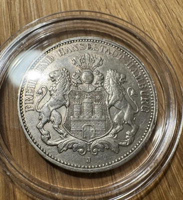 Silbermünze Hamburg Wappen 3 Mark Silber 900/1000 16,74g aus dem Jahr 1909 - Bild 1 von 2