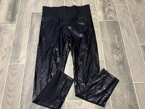 Carbon38 Black Faux Leather Metallic High Rise Leggings Gorgeous - Picture 1 of 5
