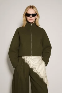 NEW Zara Knit Jacket Size M Green $89 Full Zip Bomber - Picture 1 of 8