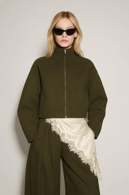 NEW Zara Knit Jacket Size M Green $89 Full Zip Bomber - Image 1 of 4