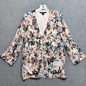 French Connection Delphine Crepe Mix Top Floral Zipper V Neck S Asian Inspired - Picture 1 of 7