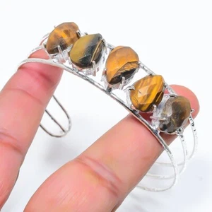 Tiger's Eye Gemstone Handmade 925 Sterling Silver Jewelry Bangle Size 7-8 - Picture 1 of 1