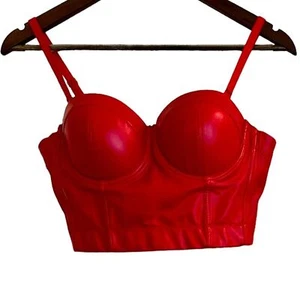 Red PU Leather corset push up bra women M - Picture 1 of 11