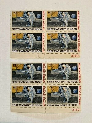 US Stamps "First Man on the Moon" Vintage 4 Block - MNH 1969 10 ¢ Moon Landing - Image 1 of 3